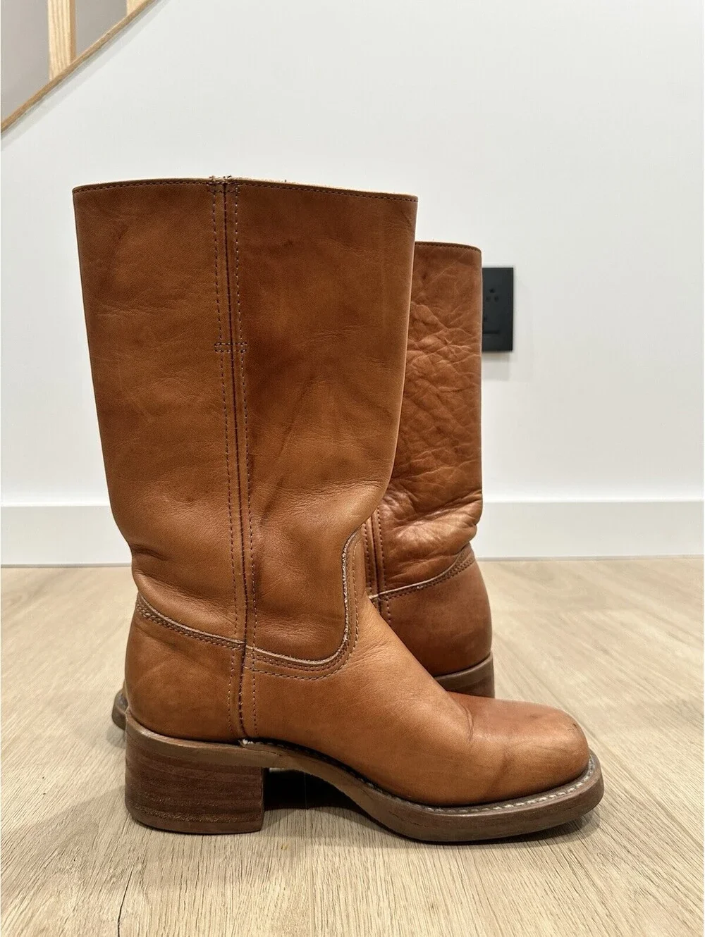 Vintage Frye Campus 14L Boots Women 7 M Saddle Brown Square Toe Western USA